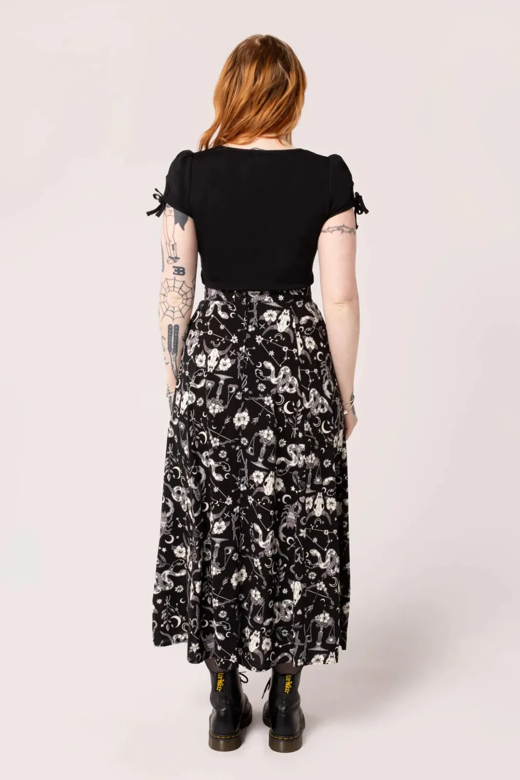 Star Sign Print Midi Skirt