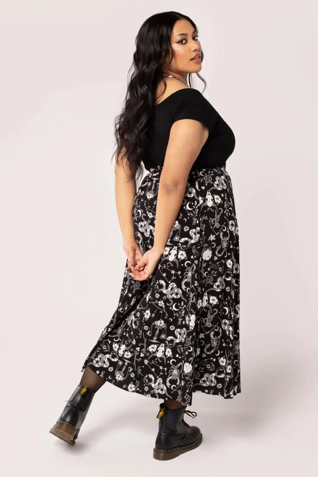 Star Sign Print Midi Skirt