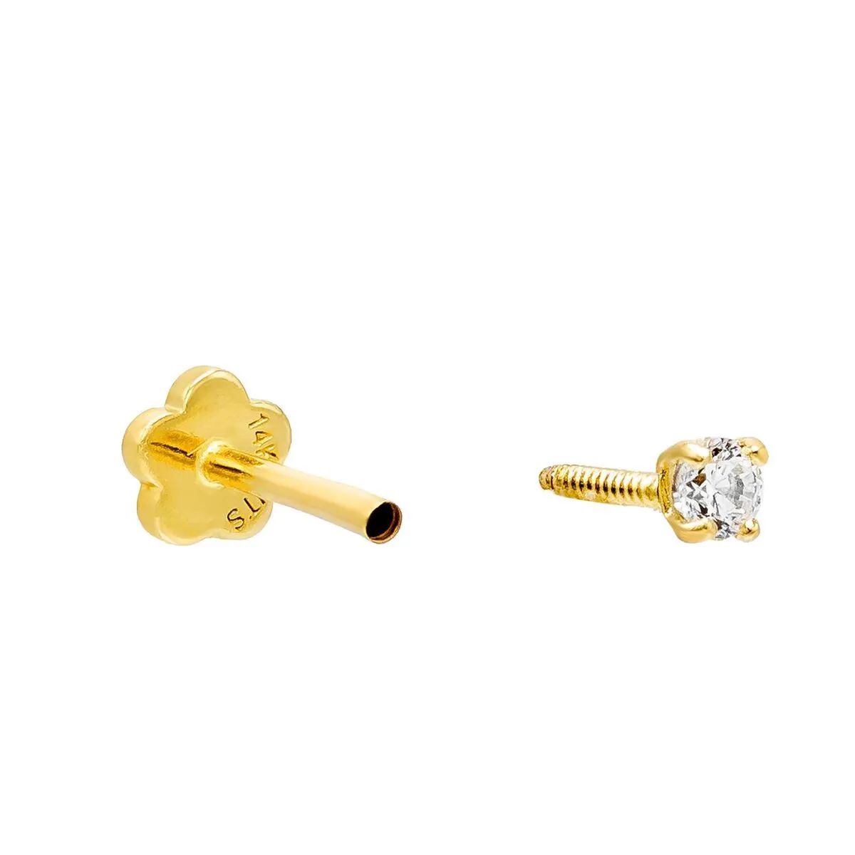 Stone Threaded Stud Earring 14K