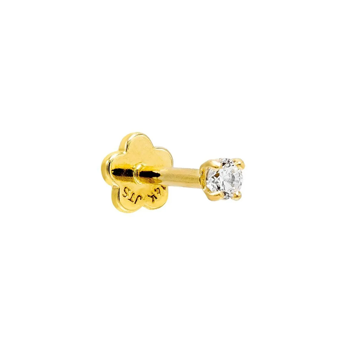 Stone Threaded Stud Earring 14K