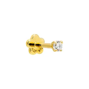 Stone Threaded Stud Earring 14K