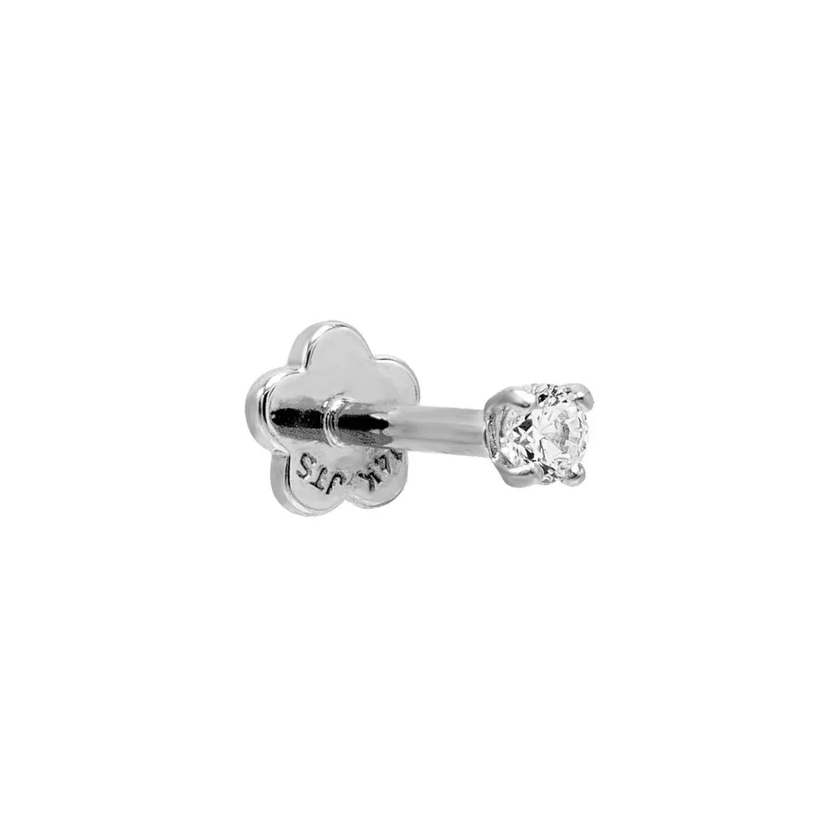 Stone Threaded Stud Earring 14K
