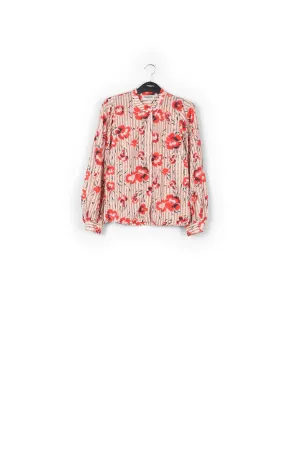 Stripe and red floral print puffed-sleeve top