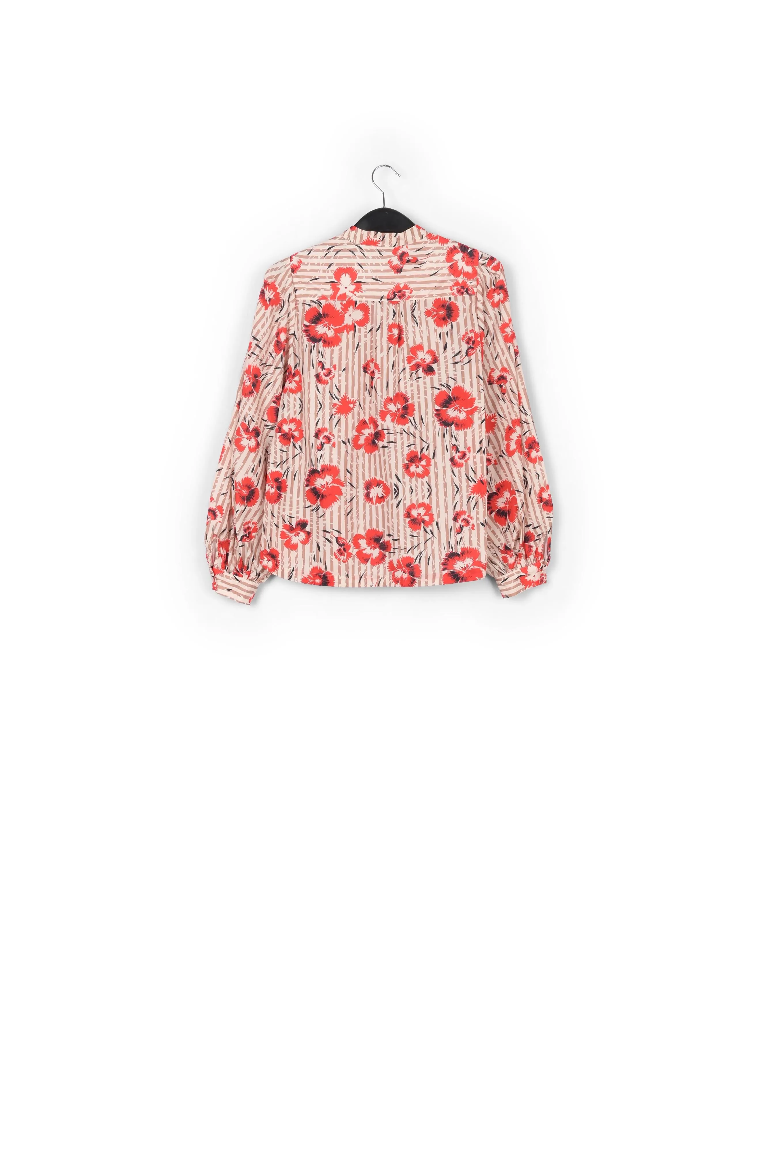 Stripe and red floral print puffed-sleeve top