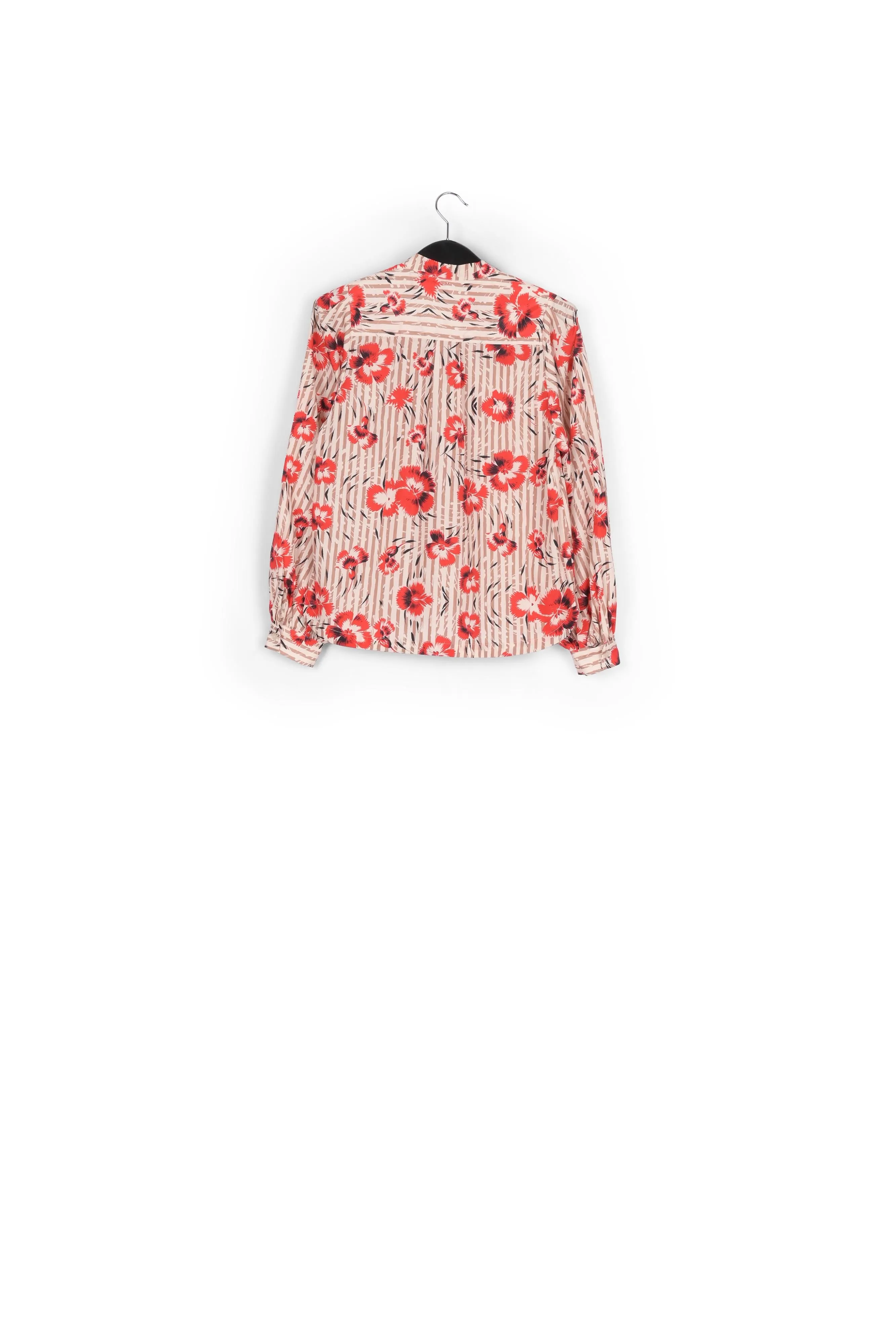 Stripe and red floral print puffed-sleeve top