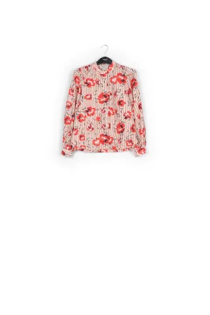 Stripe and red floral print puffed-sleeve top