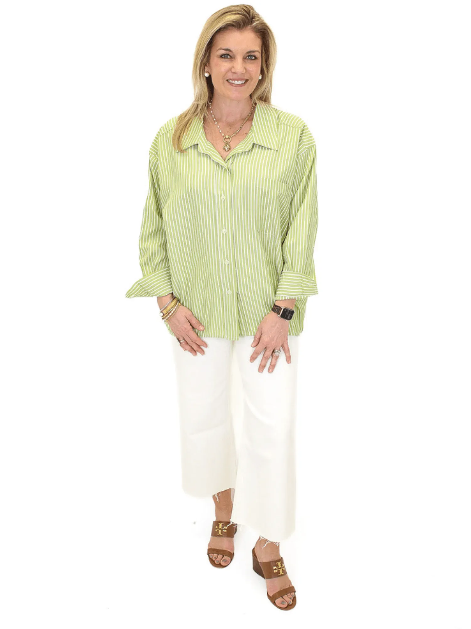 Striped Button-Down Top - Green
