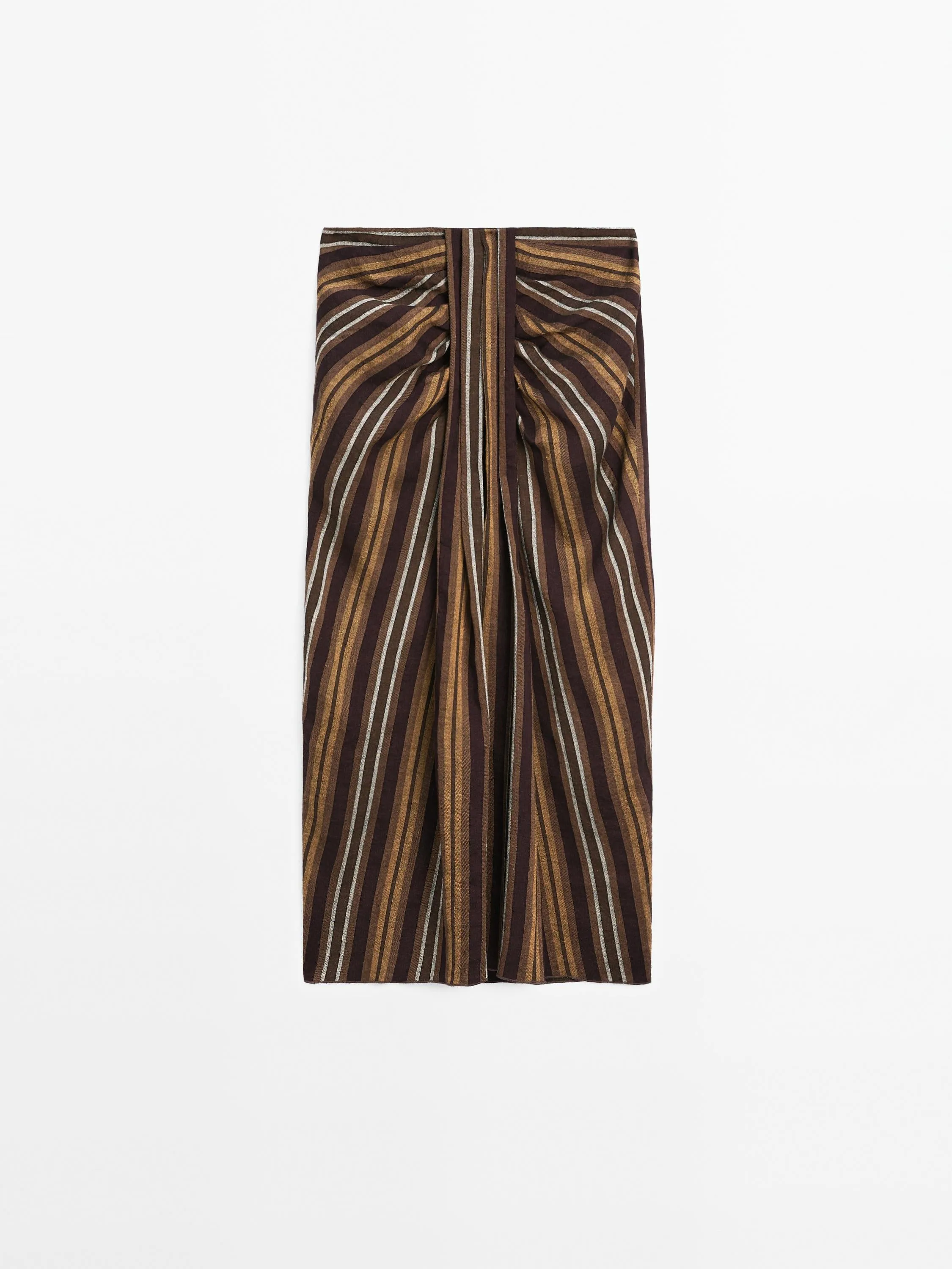 Striped linen blend midi skirt