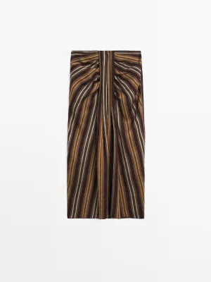 Striped linen blend midi skirt