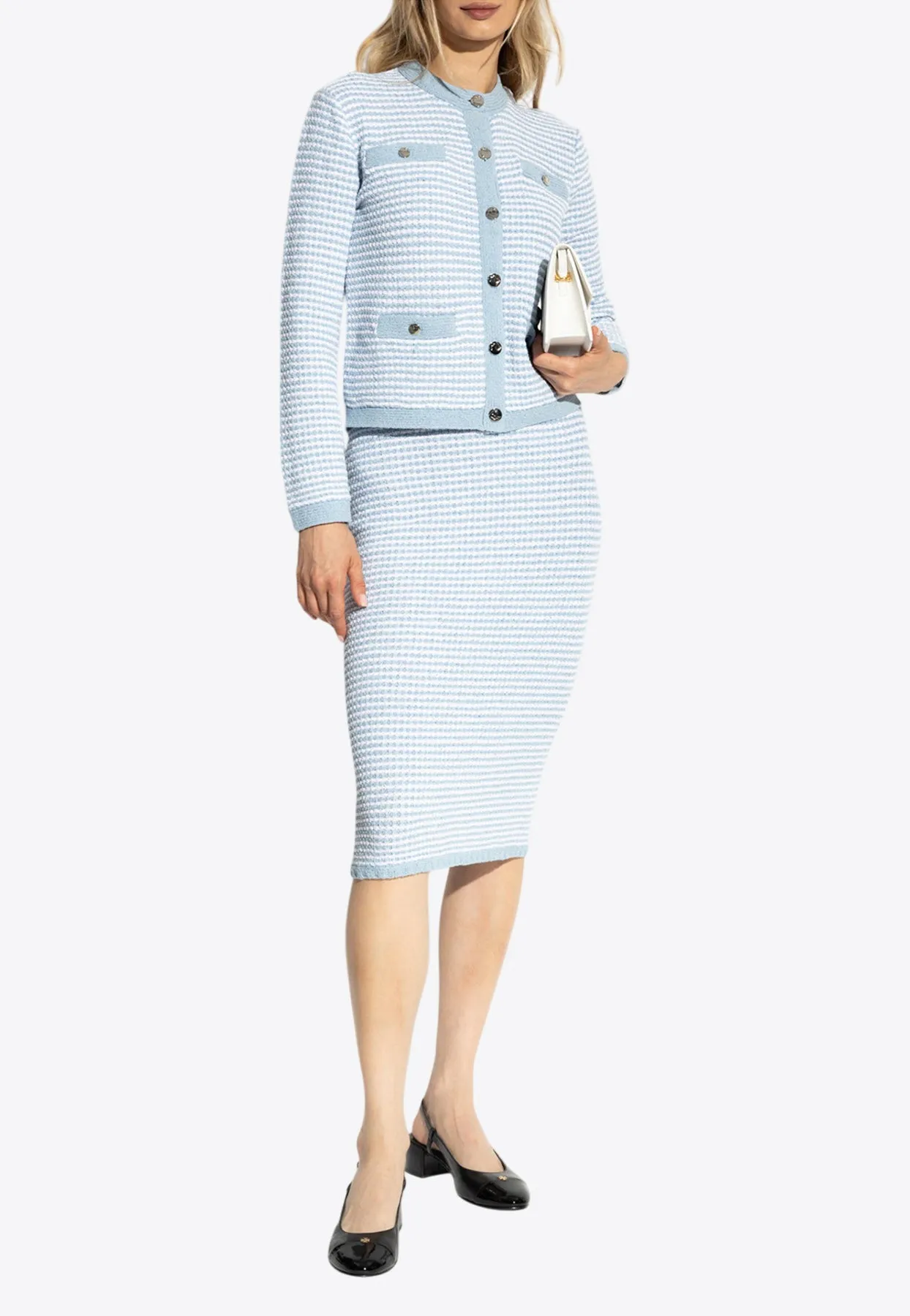 Striped Pencil Midi Skirt