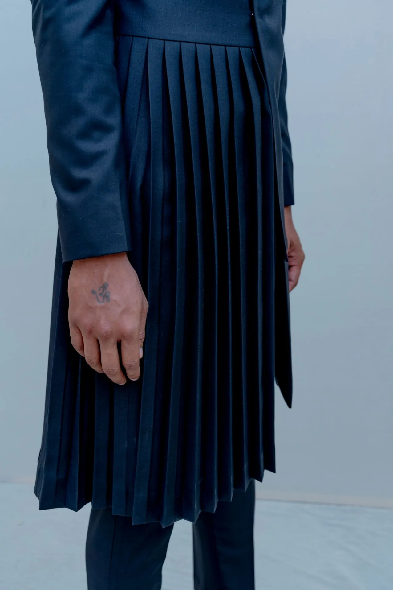 Stygian - Black Indo Western Pleated Achkan Jacket Set