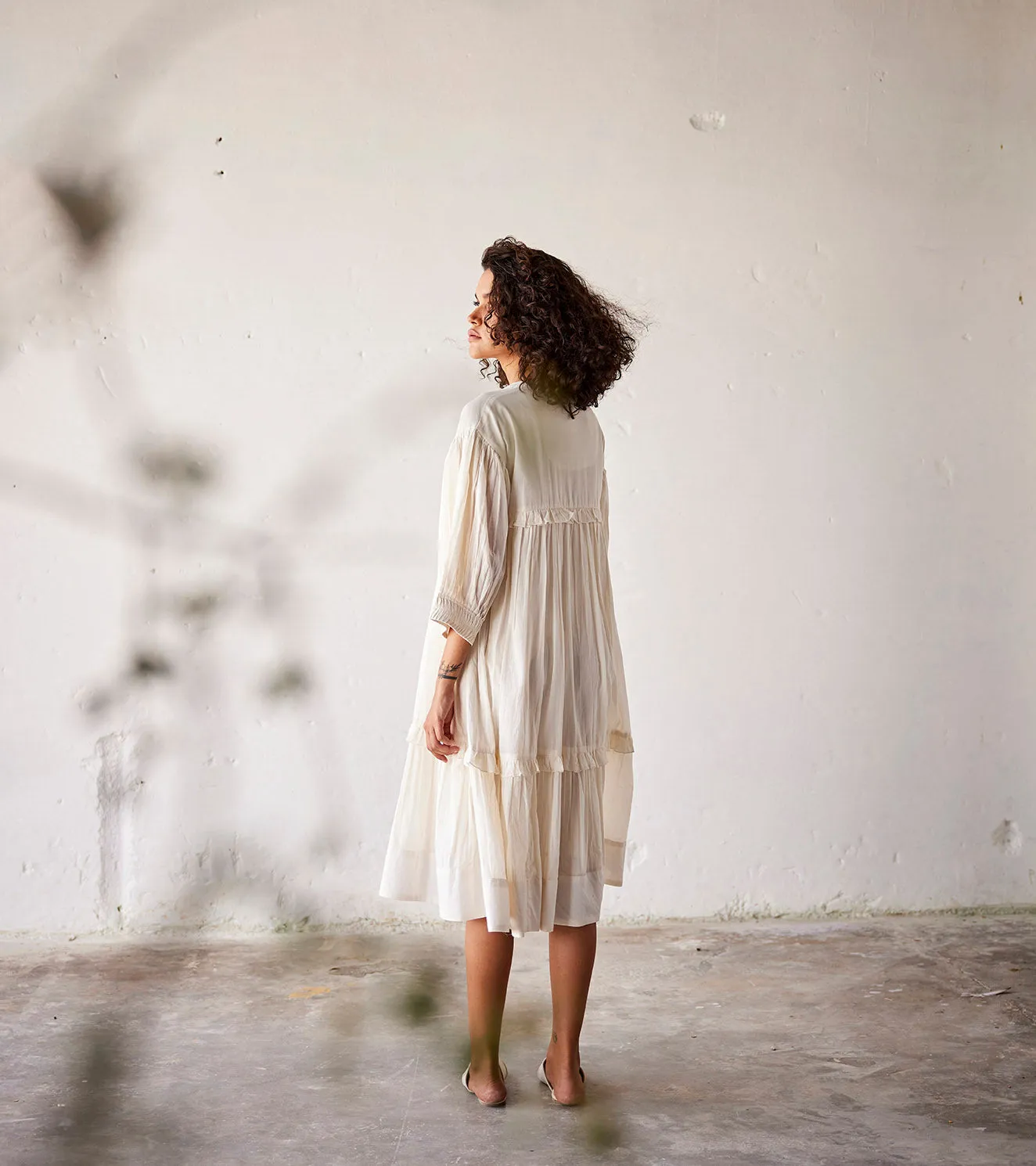 Summer Dress Cotton Ruffle-Off White-Fashion Edit Indian Summer-KW791-Khara Kapas