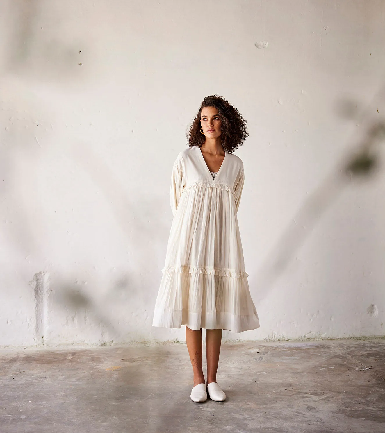 Summer Dress Cotton Ruffle-Off White-Fashion Edit Indian Summer-KW791-Khara Kapas