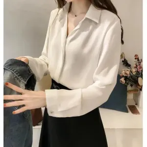 Summer Elegant Ladies Chiffon Tops Solid Color Long Sleeved Simple Ladies Chiffon Tops and Blouses