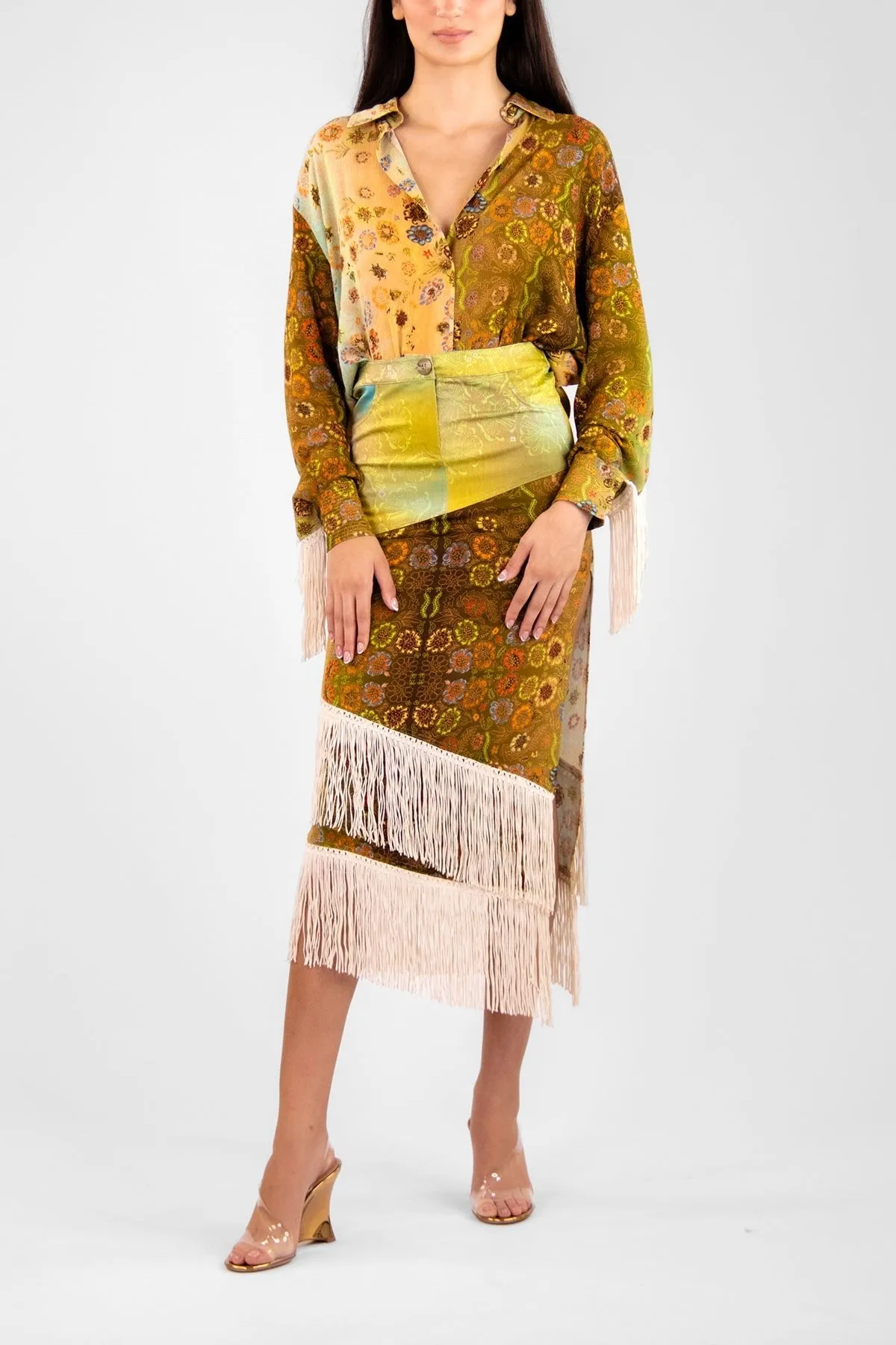 Suzy Printed Fringe Shirt in Multi