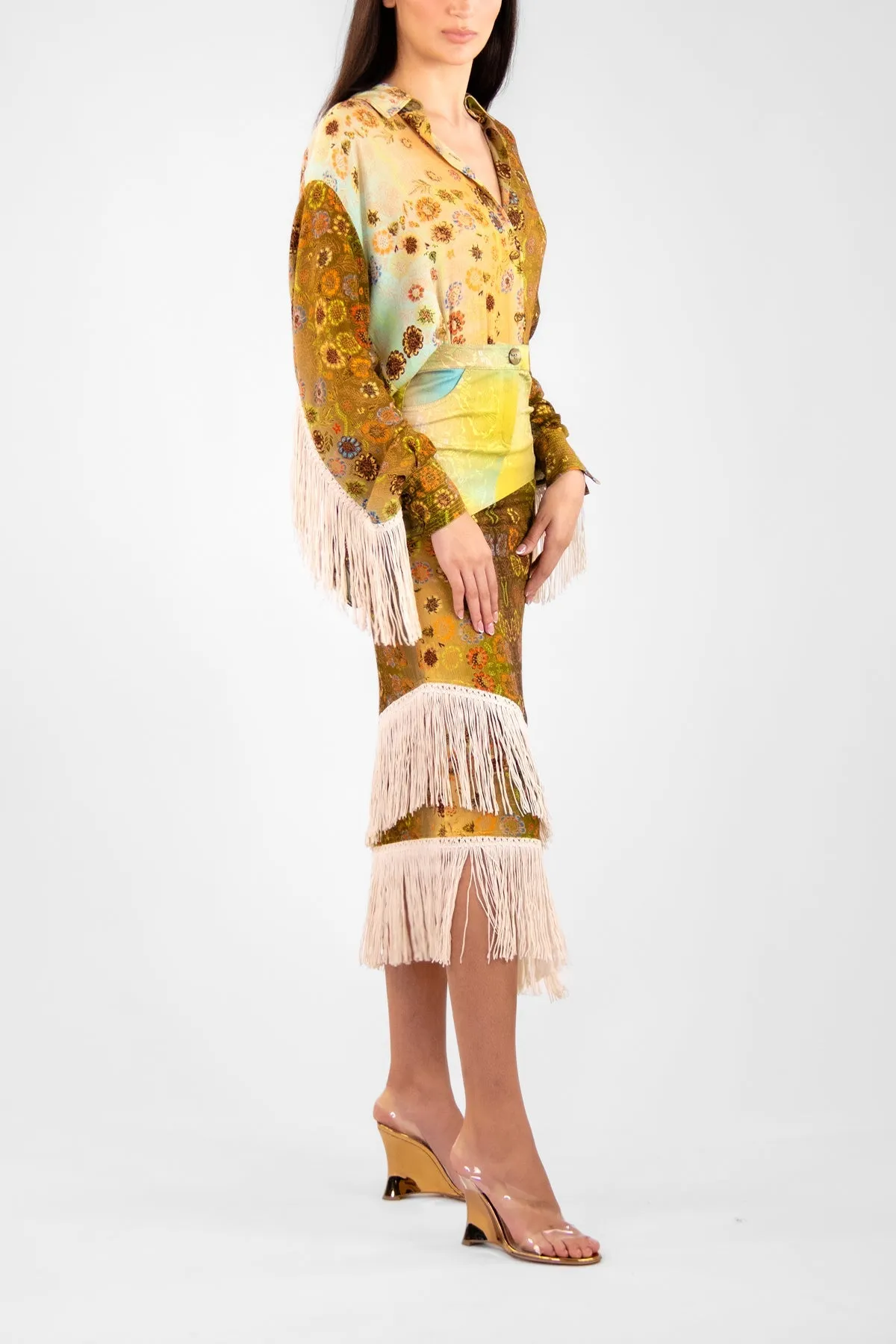 Suzy Printed Fringe Shirt in Multi