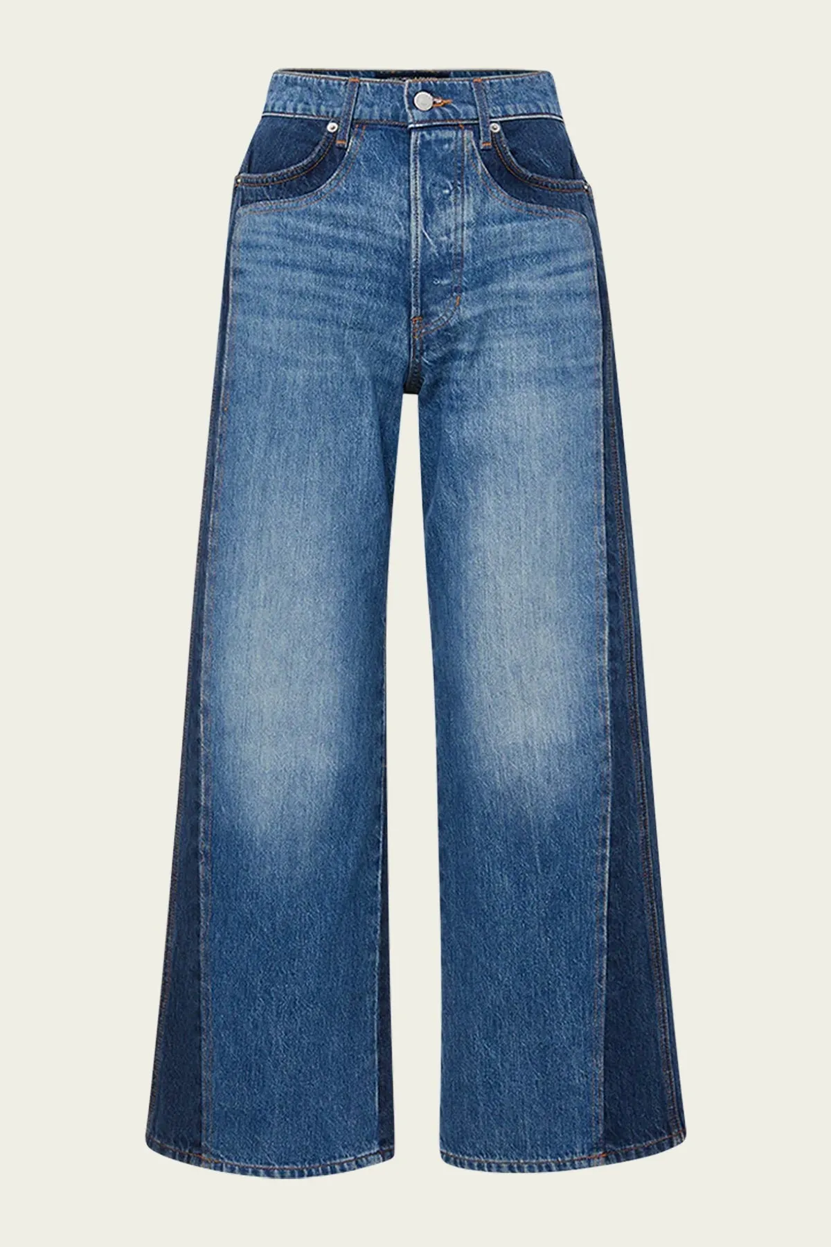 Taylor Two-Tone Cropped Wide-Leg Jean in Rebel Blue Colorblock