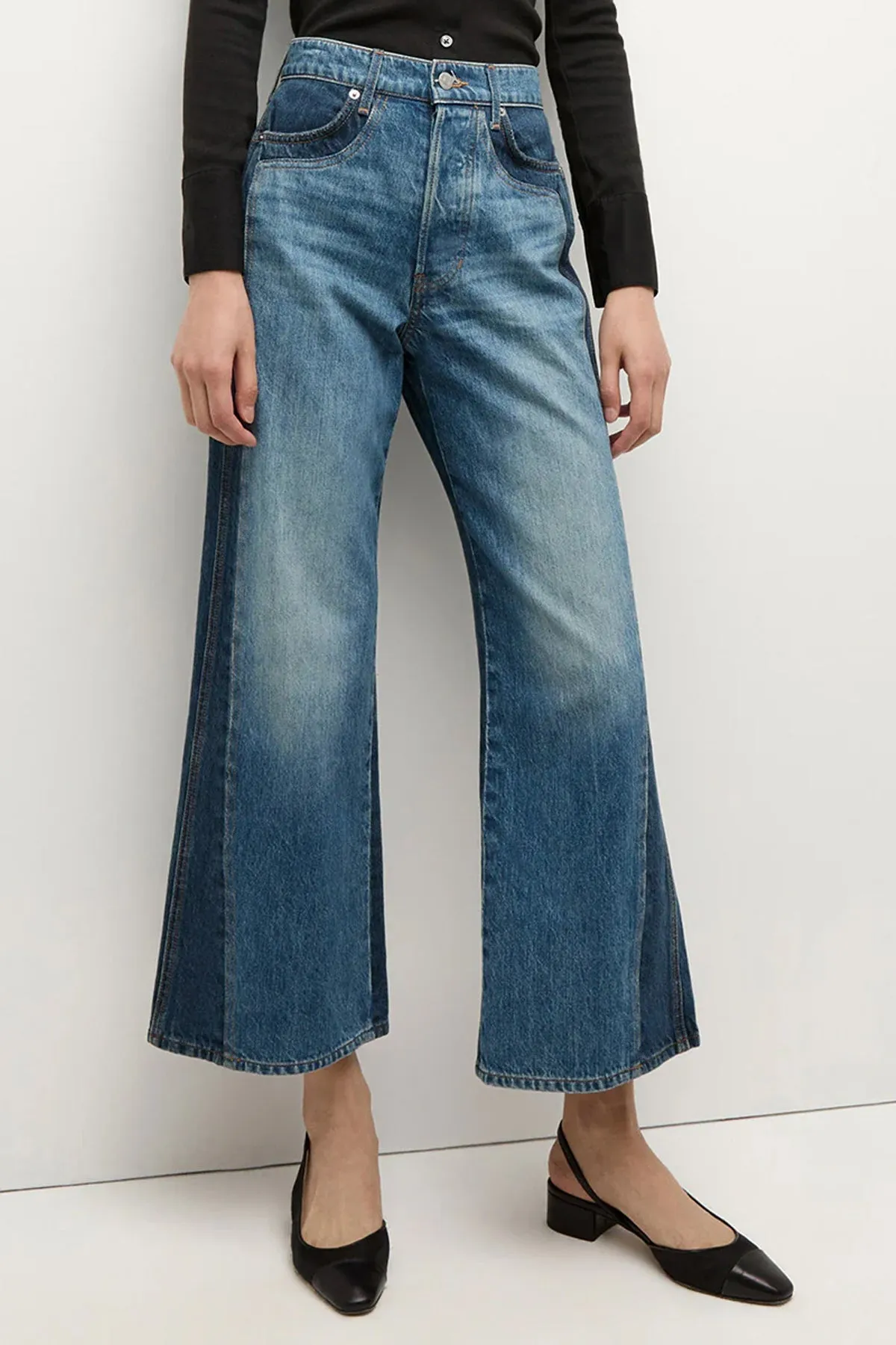 Taylor Two-Tone Cropped Wide-Leg Jean in Rebel Blue Colorblock