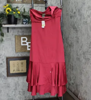 Taylor Women's Ruffled One-Shoulder Midi Dress 2954M Burgundy Red 4