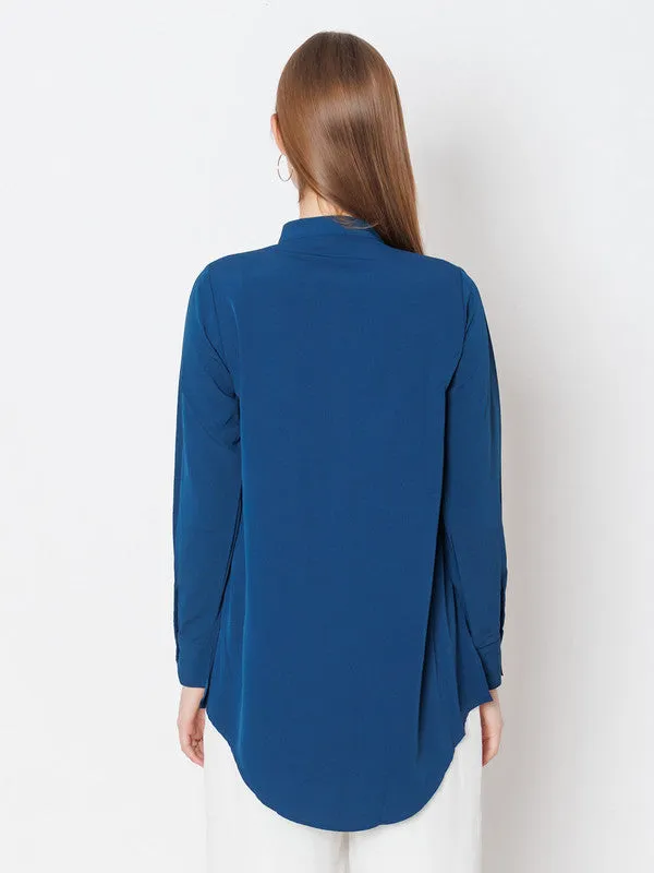 Teal Embroidered Regular Fit Top