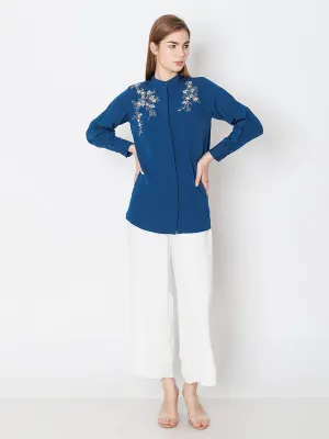 Teal Embroidered Regular Fit Top