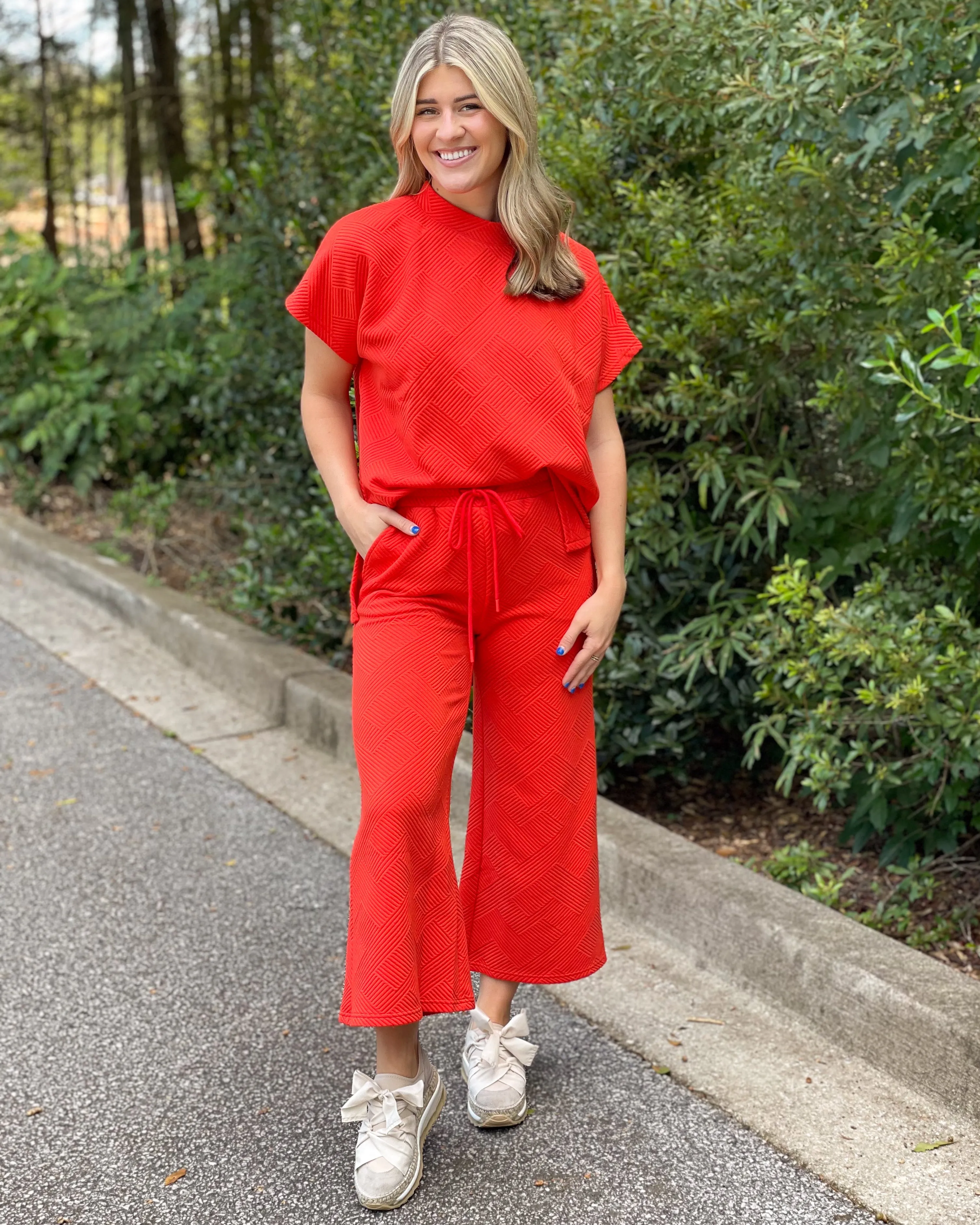 Textured Cropped Pants - Orange