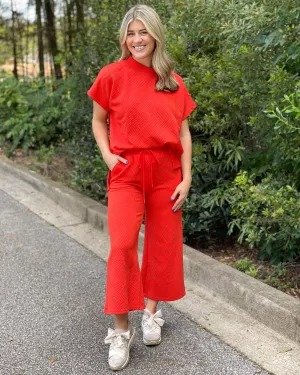 Textured Cropped Pants - Orange