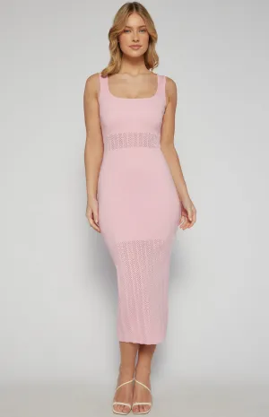 The Herringbone Chic Knit Midi Dress - Pink