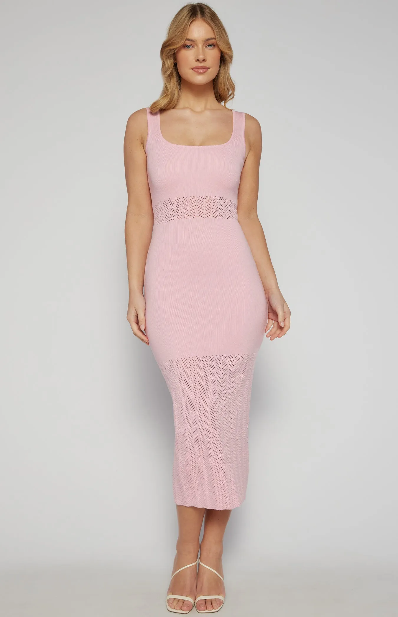The Herringbone Chic Knit Midi Dress - Pink