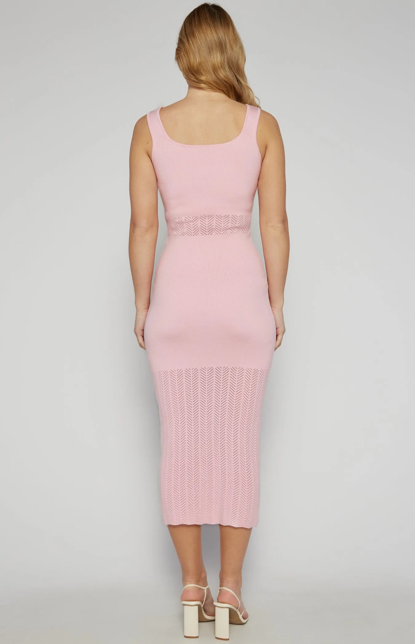 The Herringbone Chic Knit Midi Dress - Pink