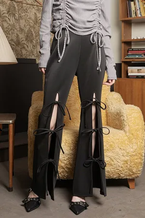 Triple Bow Slit Flare Pants