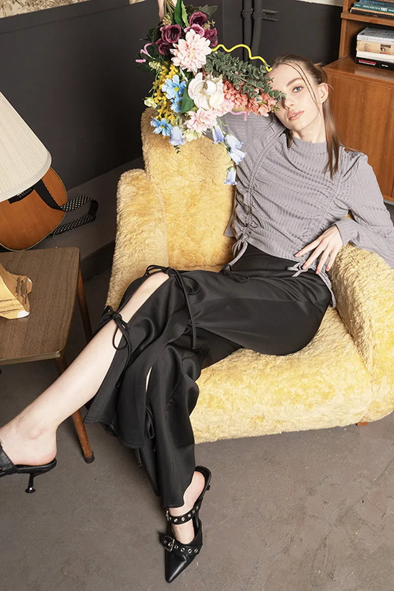 Triple Bow Slit Flare Pants