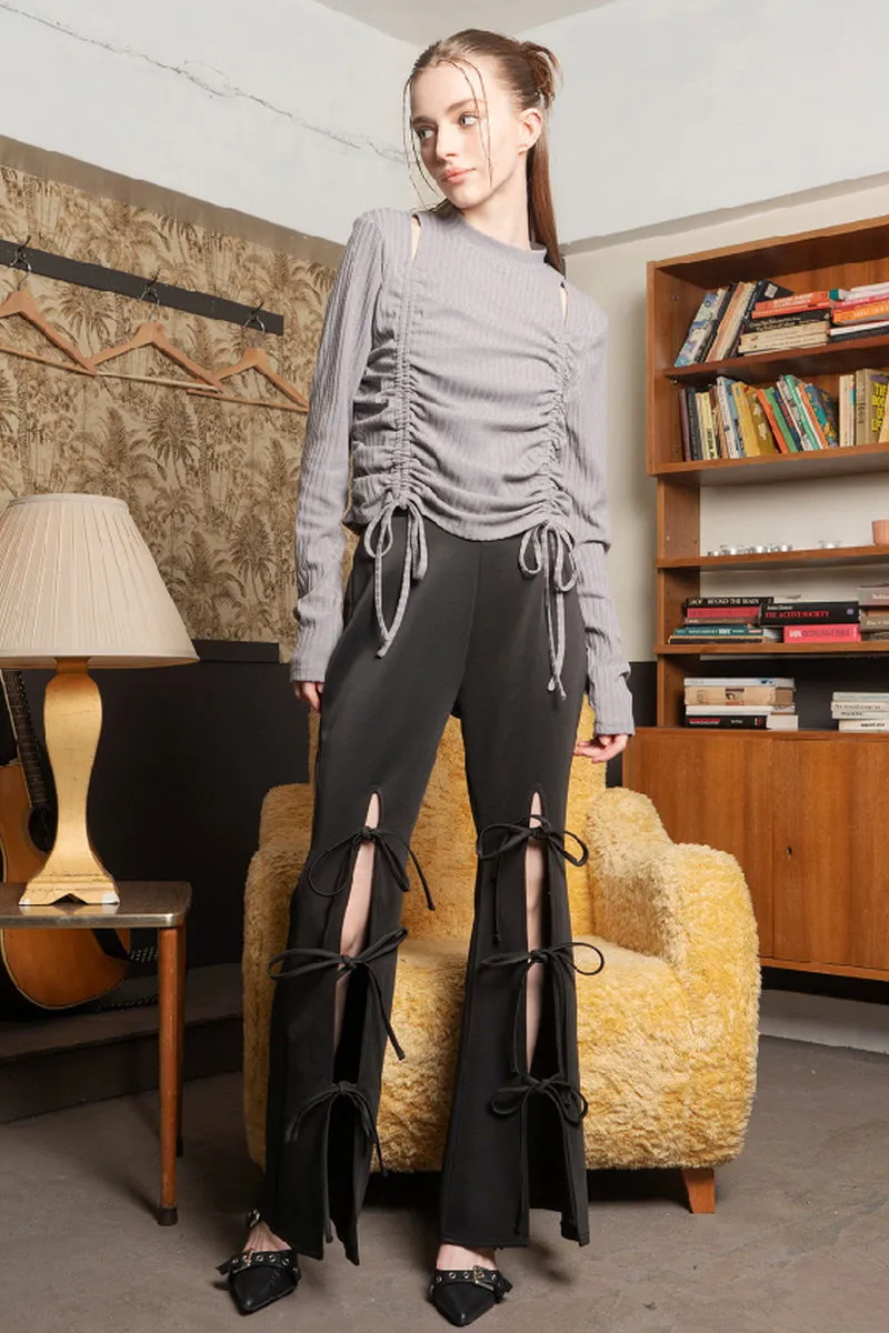 Triple Bow Slit Flare Pants