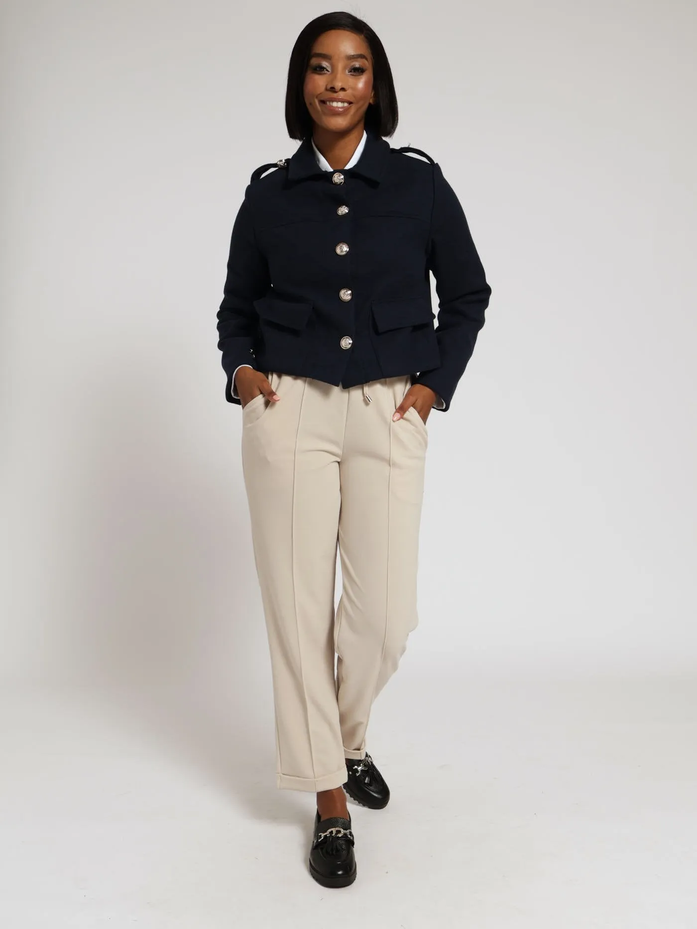 Utility Cropped Melton Jacket - Navy