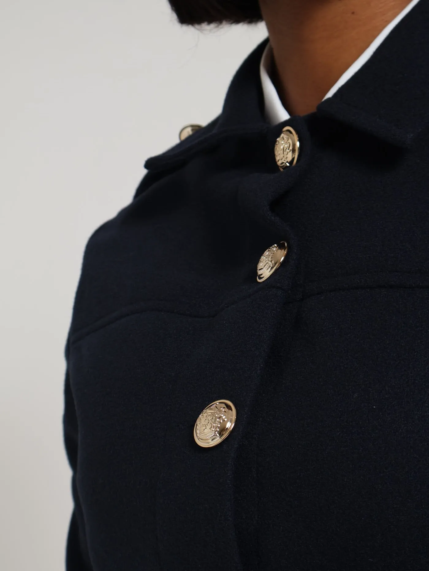 Utility Cropped Melton Jacket - Navy