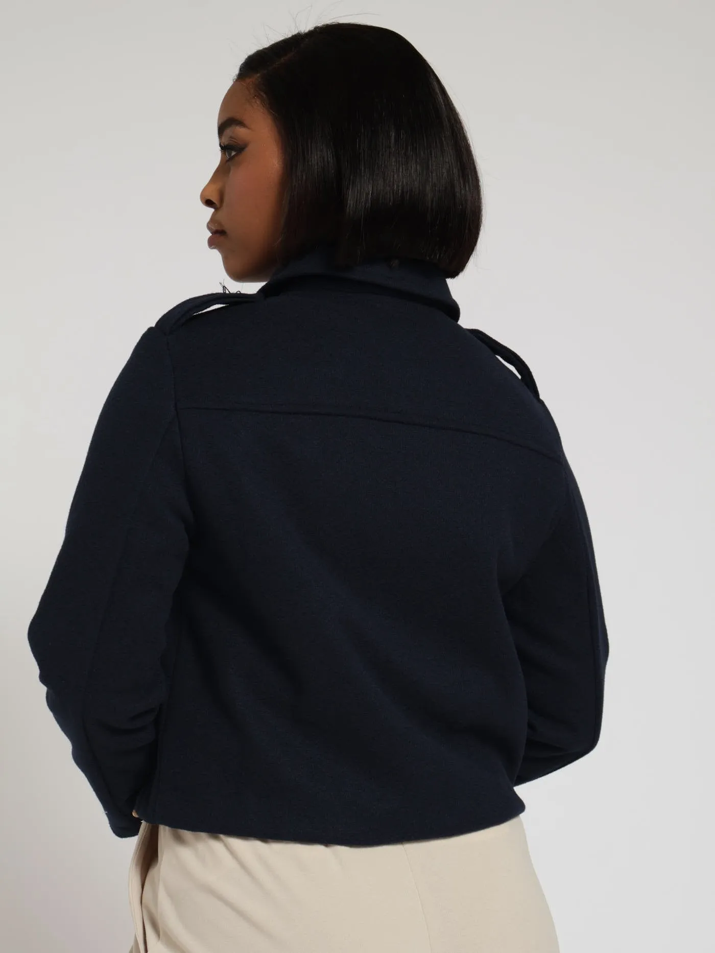 Utility Cropped Melton Jacket - Navy