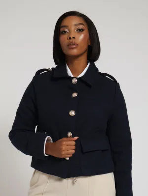 Utility Cropped Melton Jacket - Navy