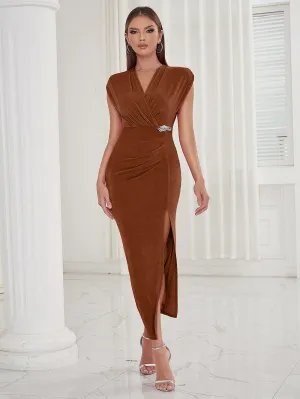 V Neck Sleeveless Simple Midi Bodycon Dress HB01660