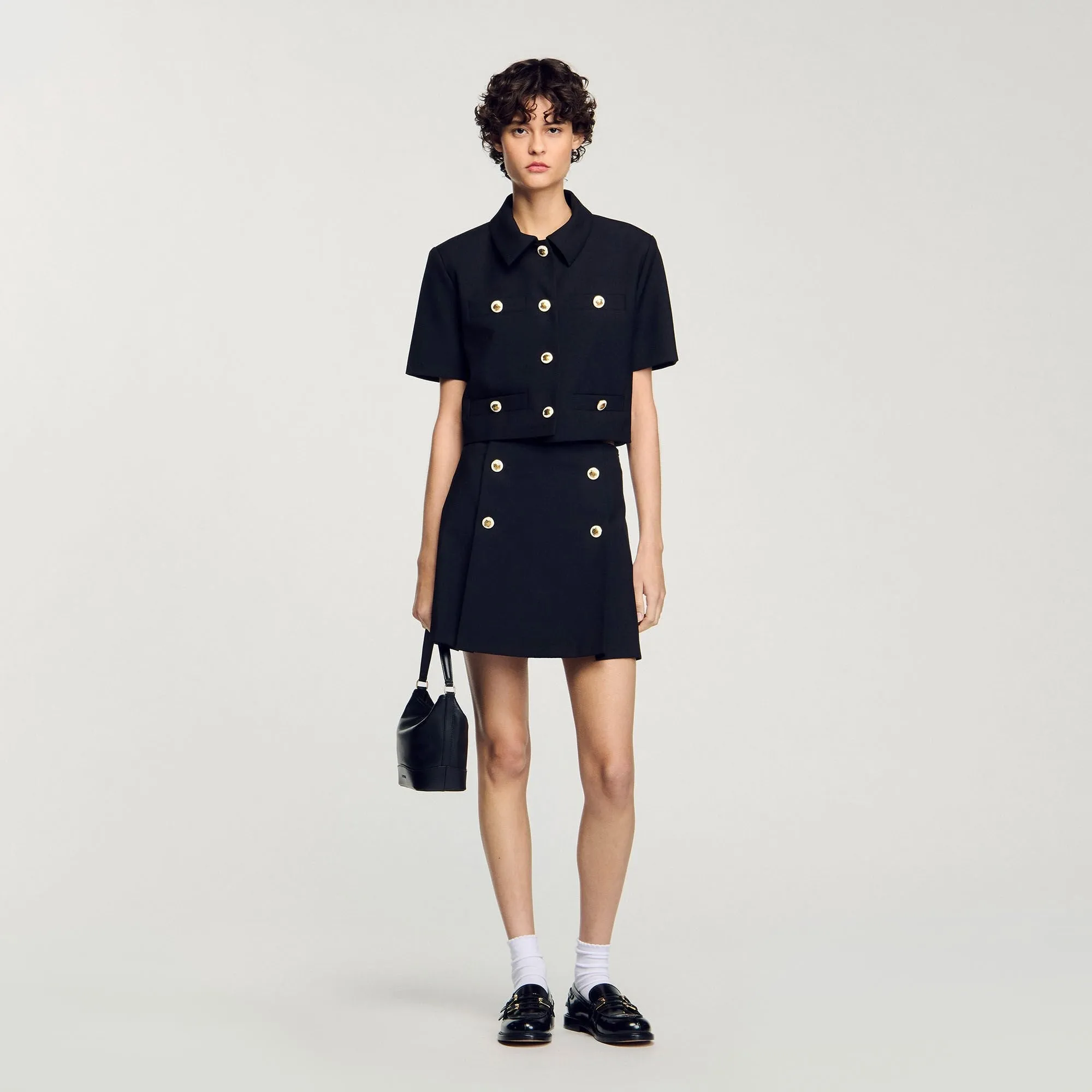 Valeriane Short Pleated Skirt Black