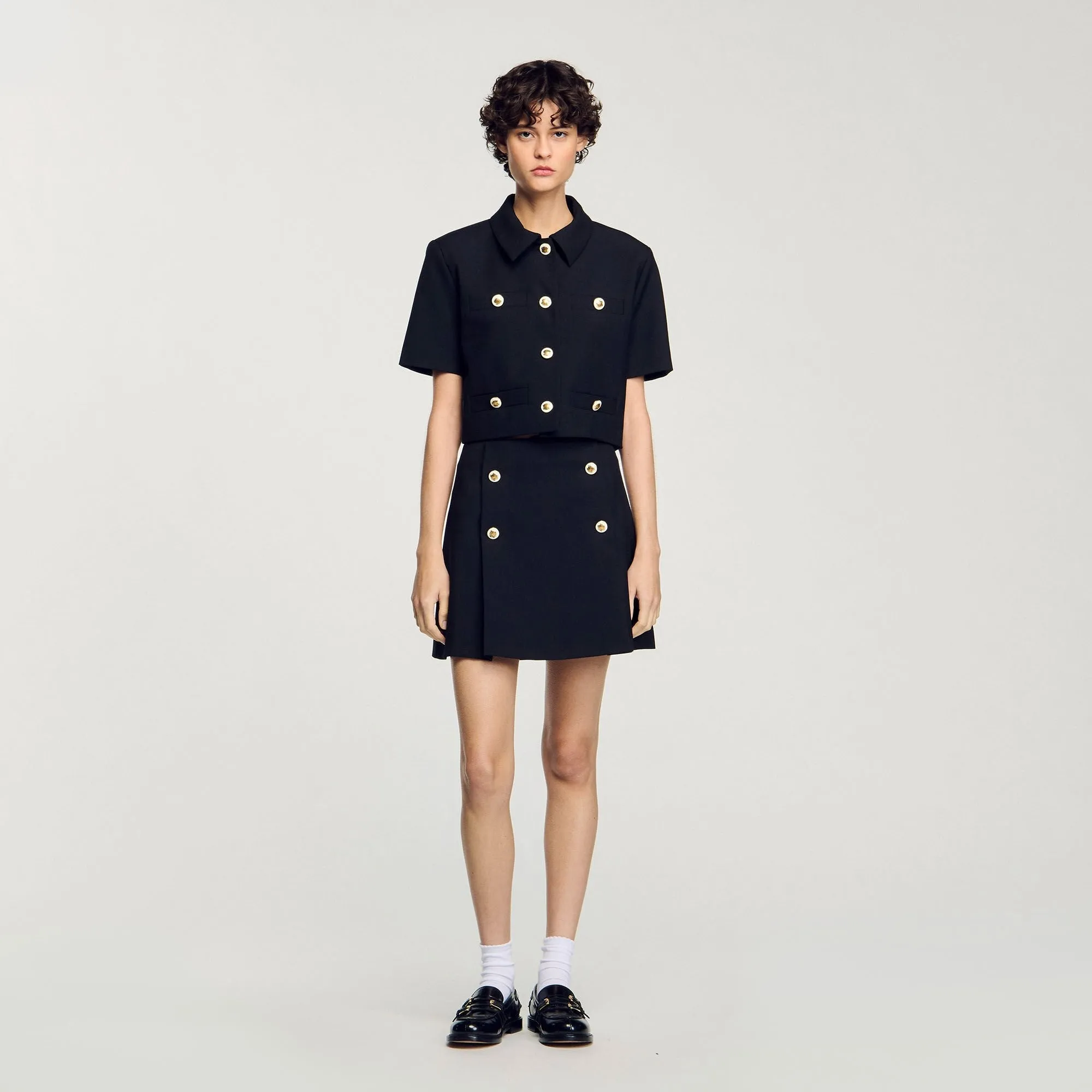 Valeriane Short Pleated Skirt Black