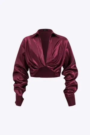 Valetta - Timeless Satin Twist Woman's Long Sleeve Shirt