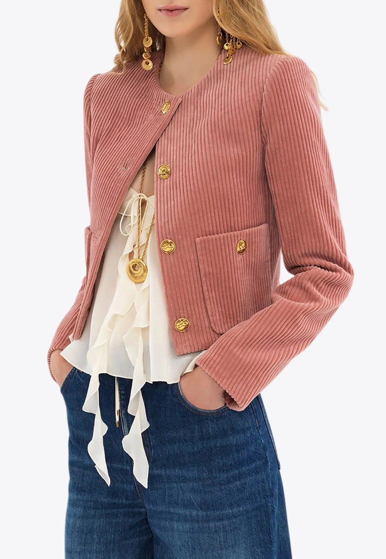 Velvet Corduroy Cropped Jacket