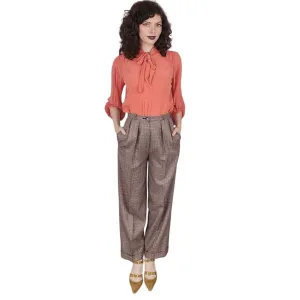 Vintage 80s Jaeger Pants Brown Plaid Wool Pleated Trousers / S