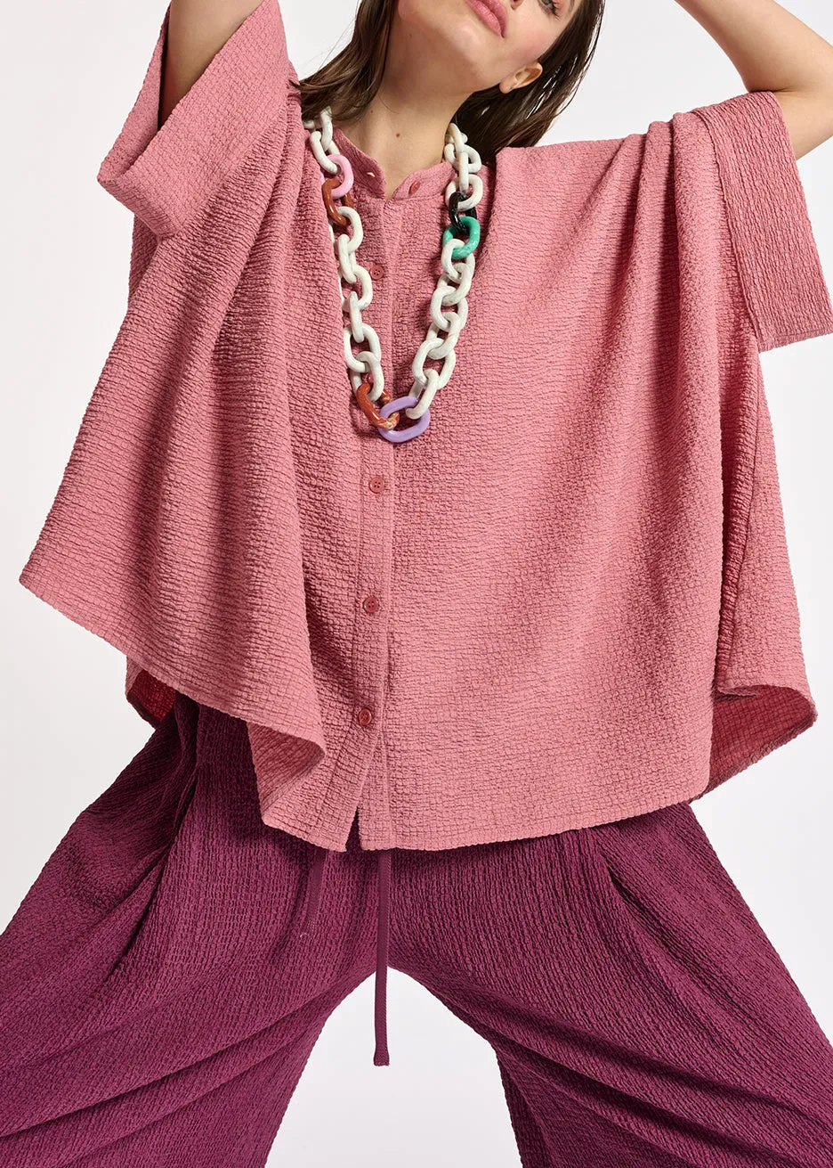 Vintage pink boxy-cut seersucker shirt