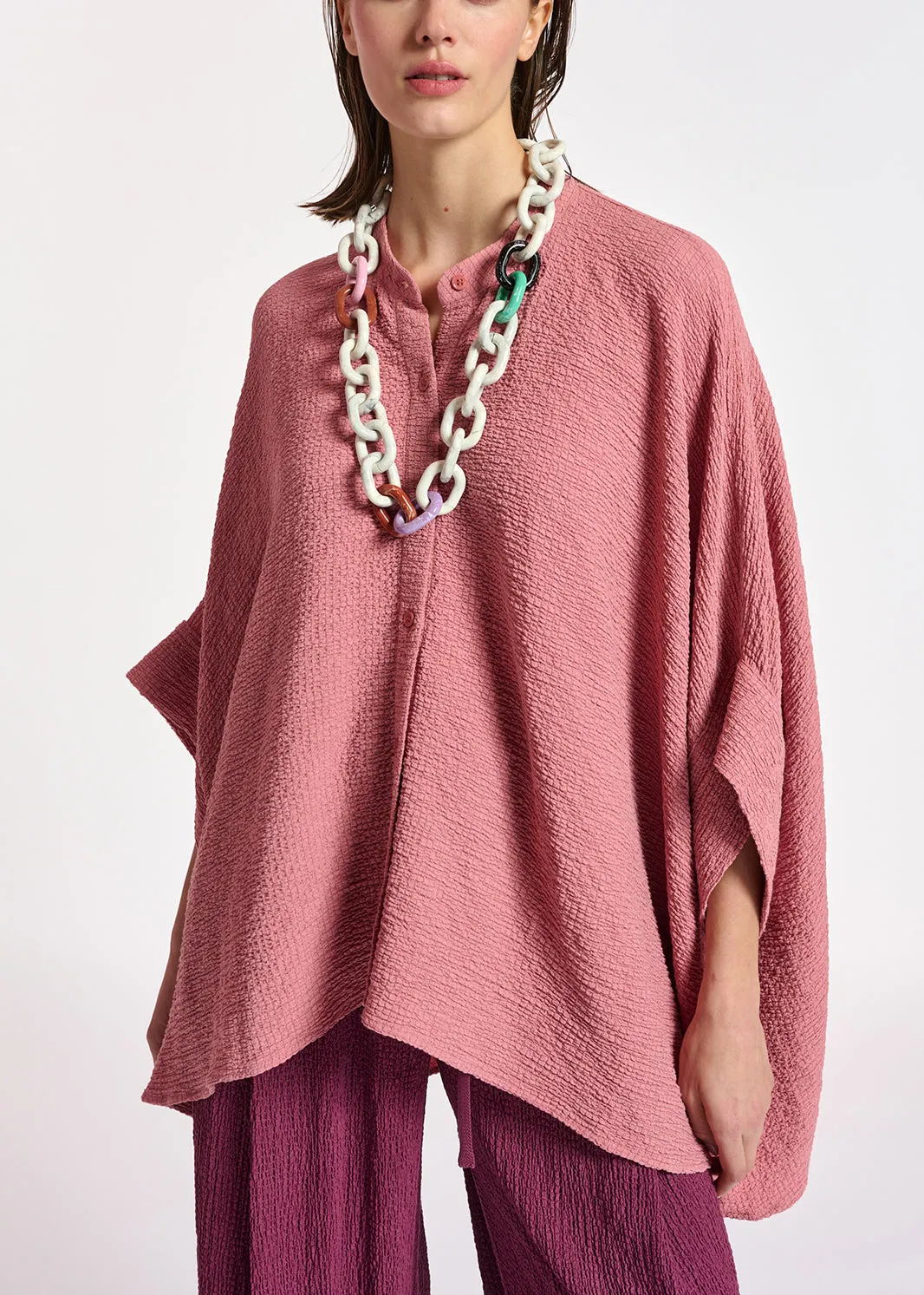 Vintage pink boxy-cut seersucker shirt