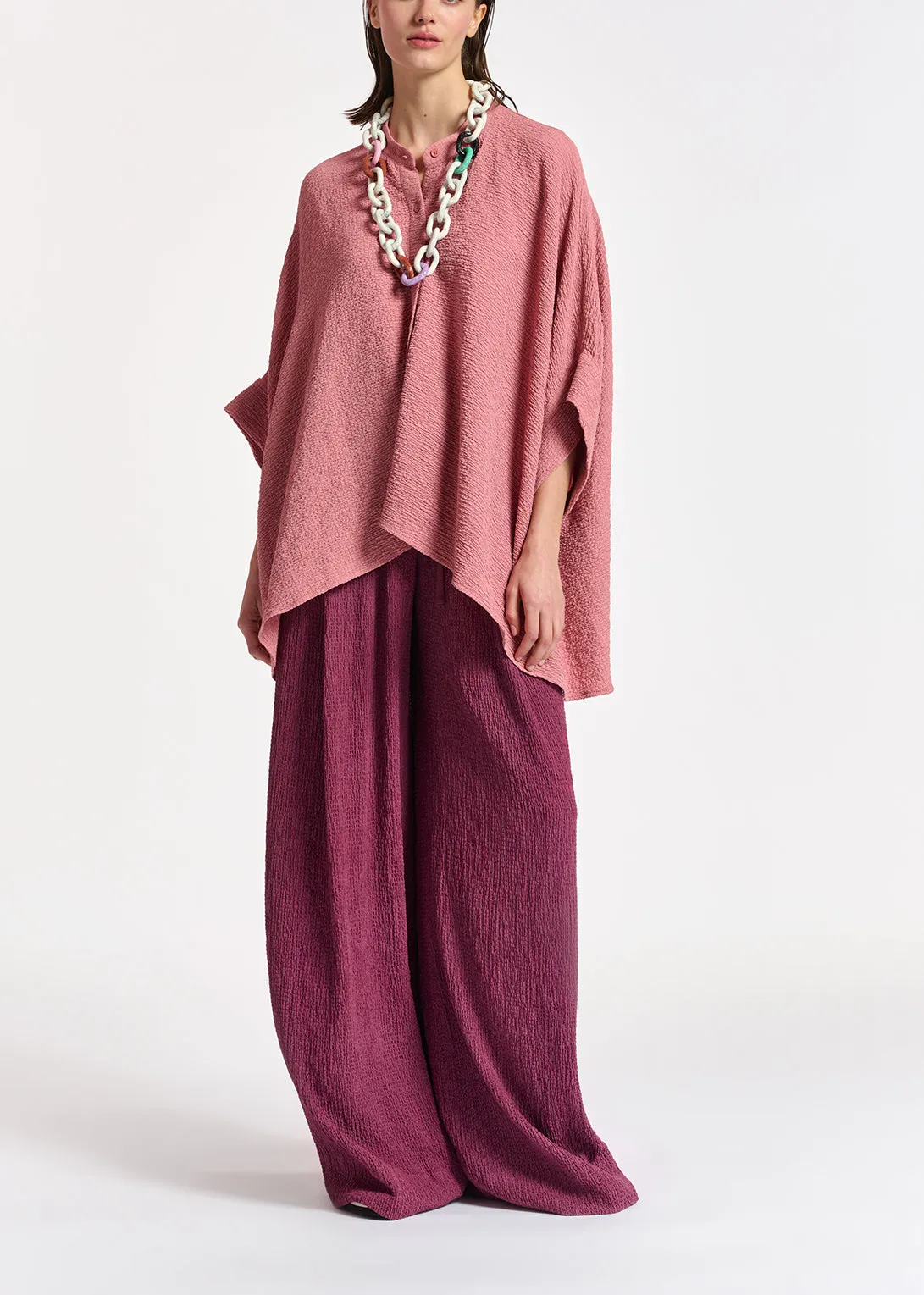 Vintage pink boxy-cut seersucker shirt