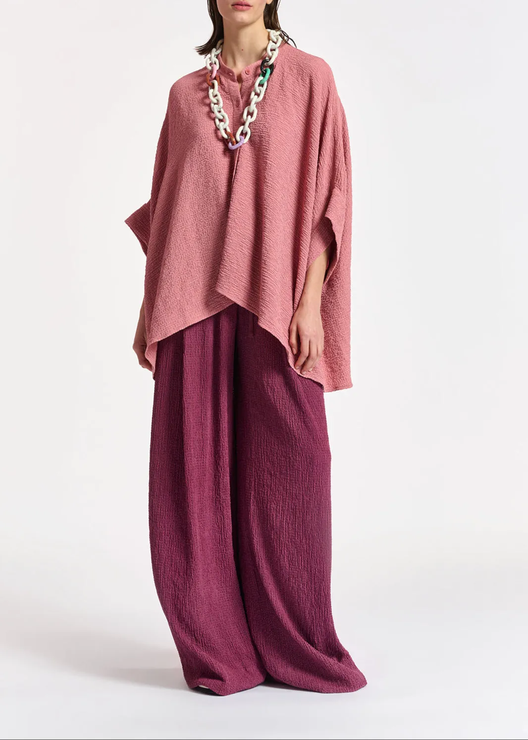 Vintage pink boxy-cut seersucker shirt