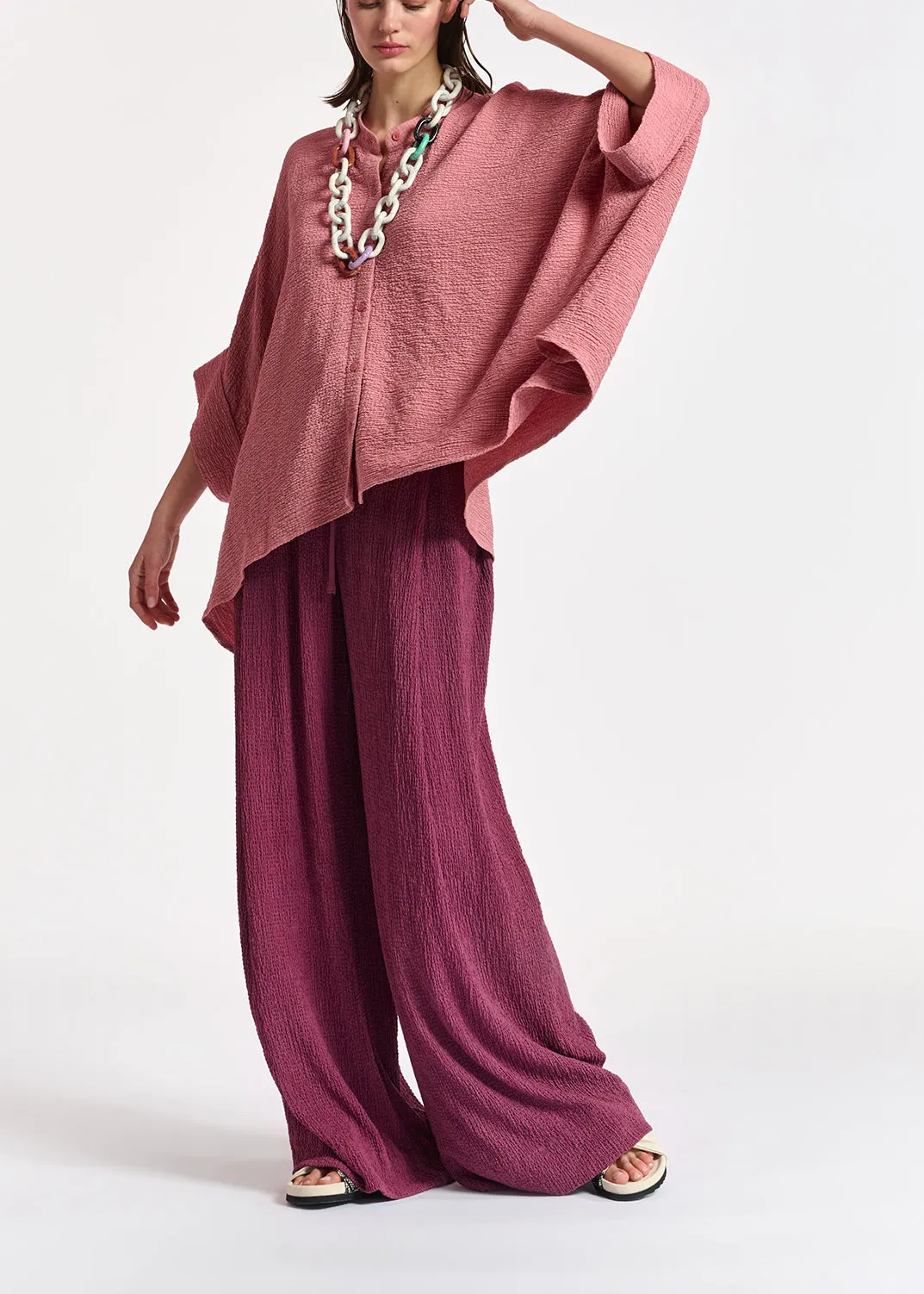 Vintage pink boxy-cut seersucker shirt
