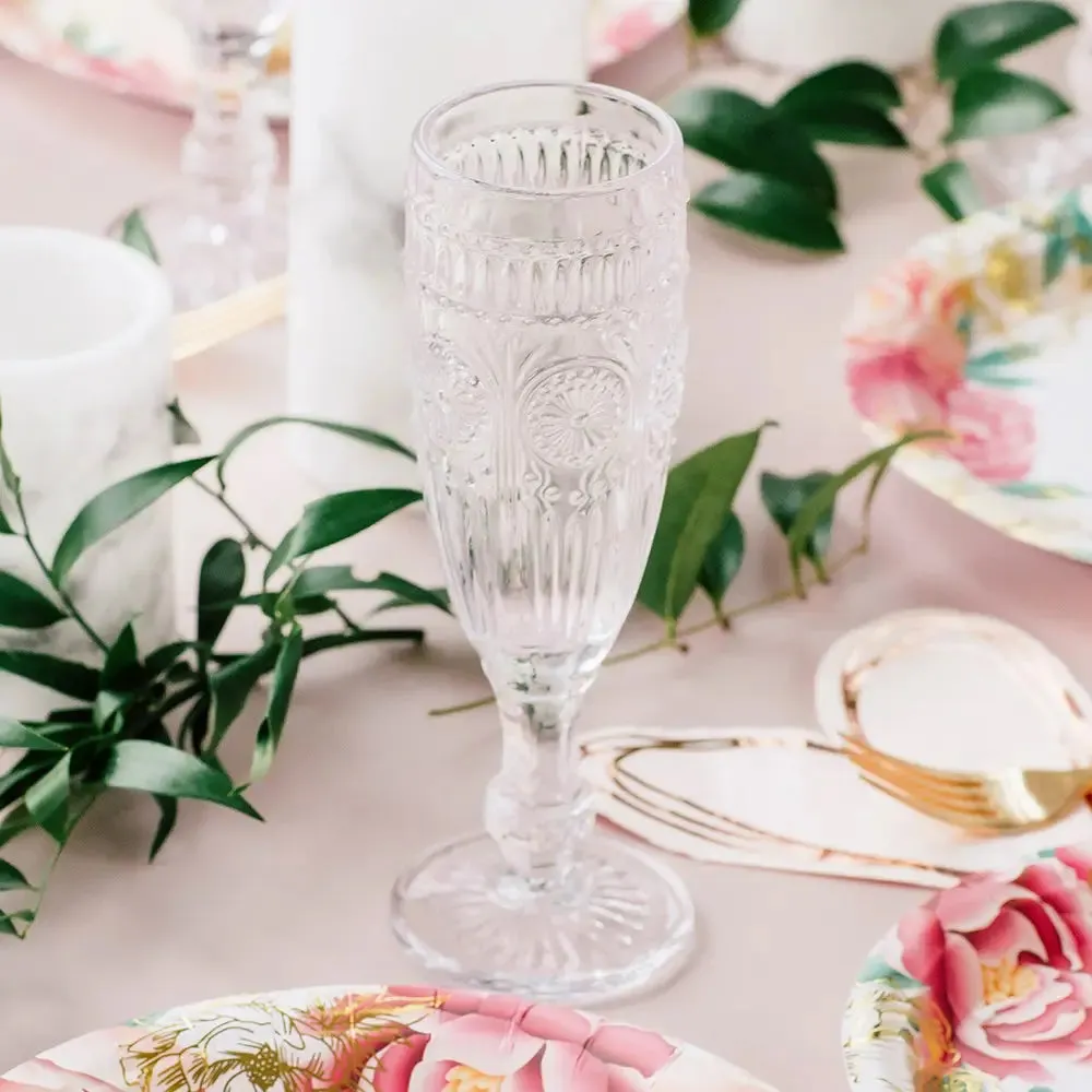 Vintage Style Pressed Glass Champagne Flute - Clear