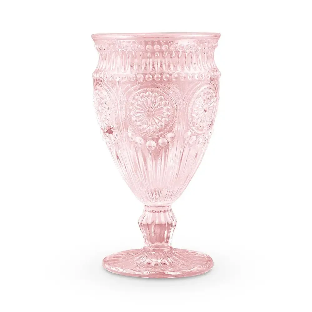 Vintage Style Pressed Glass Wine Goblet - Pink